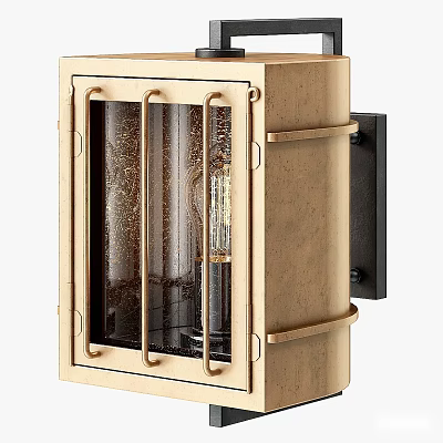 Vintage Brass Wall Sconce With Glass Panels And Decorative Metal Frame 3d model