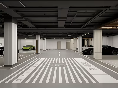 Modern Underground Parking Garage Interior Space With Cars Parking Lines And Columns 3d model