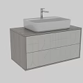 Modern Bathroom Vanity With White Square Basin And Wooden Cabinet Gray Doors Geometric Patterns