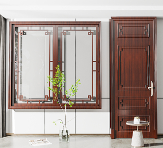 New Chinese Style Swing Door and Window Combination 3d model