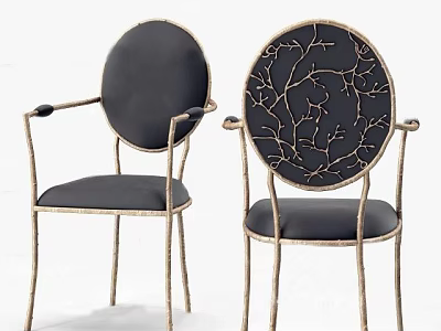 Elegant Dining Chairs With Metal Frame Black Padded Seats And Branch Pattern Cutout Backrests 3d model