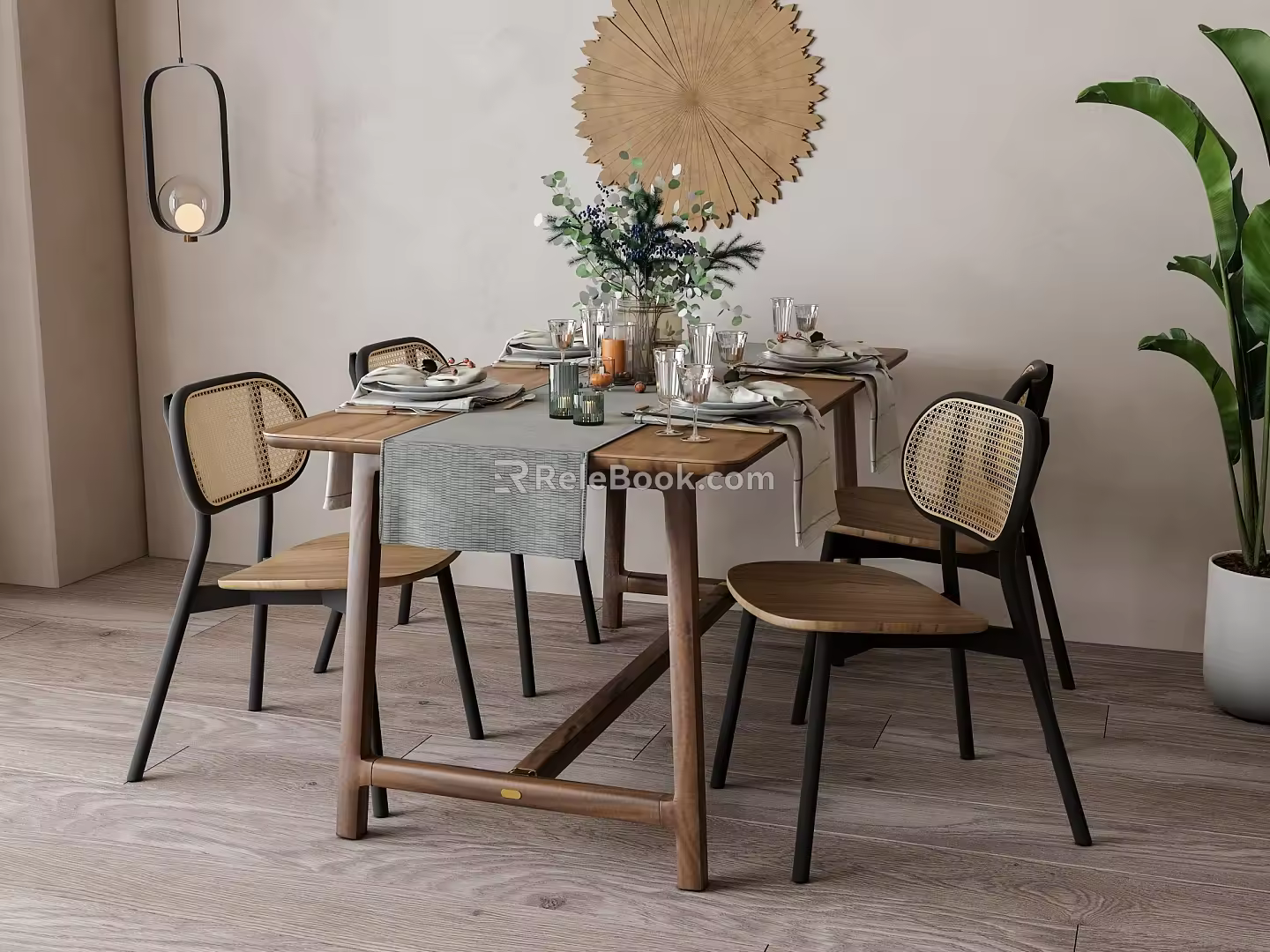 Nordic Dining Table and Chair Combination 3d model