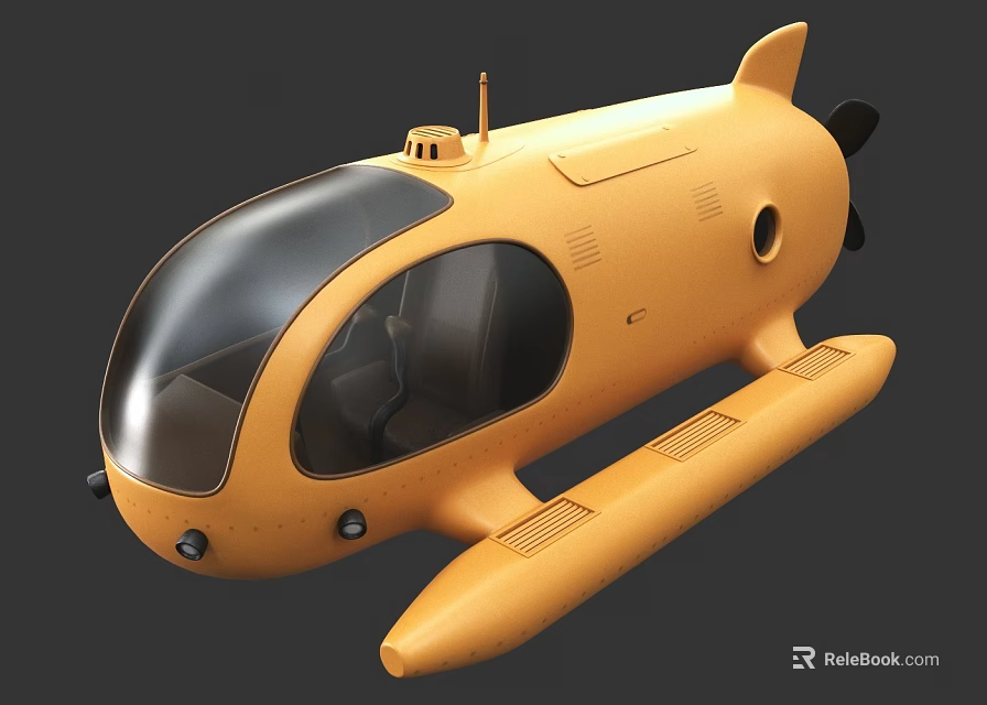 Yellow Compact Modern Underwater Vehicle With Transparent Cockpit Seating And Propulsion 3d model 