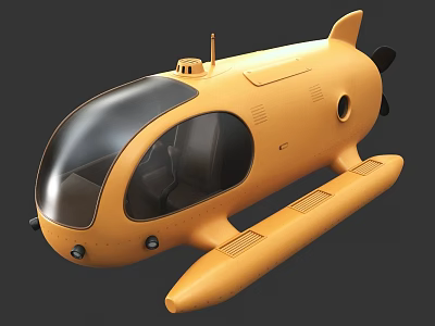 Yellow Compact Modern Underwater Vehicle With Transparent Cockpit Seating And Propulsion 3d model