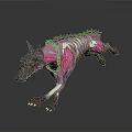 Dynamic Pink And Purple Dog With Mechanical Skeleton Running In Glowing