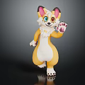 Cute Anthropomorphic Animal Character With Yellow White Fur Pink Ears And Waving Paw