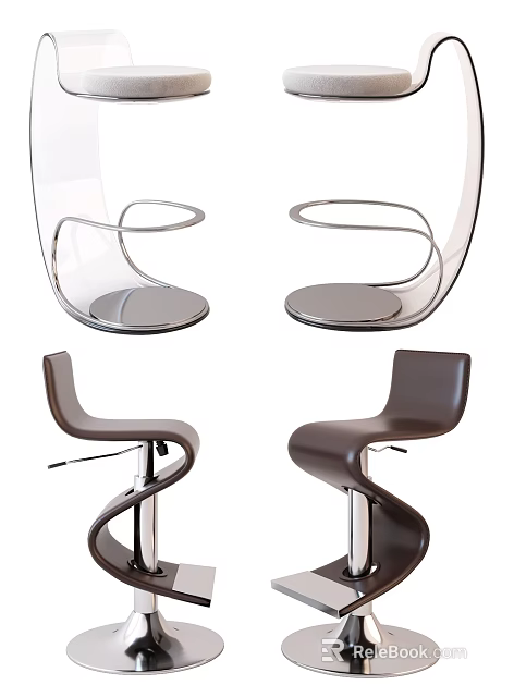 Modern Transparent and Dark Colored Bar Stools with Curved Design Spiral Legs and Adjustable Seats 3d model 