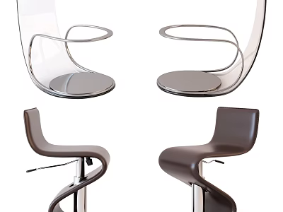 Modern Transparent and Dark Colored Bar Stools with Curved Design Spiral Legs and Adjustable Seats 3d model