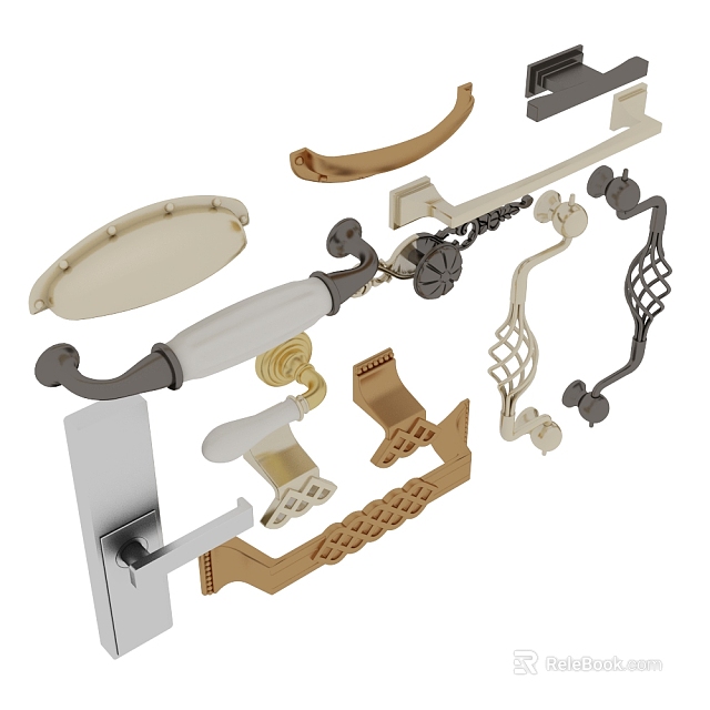 Various Style Furniture Handles With Vintage Modern Designs For Cabinets And Drawers 3d model 
