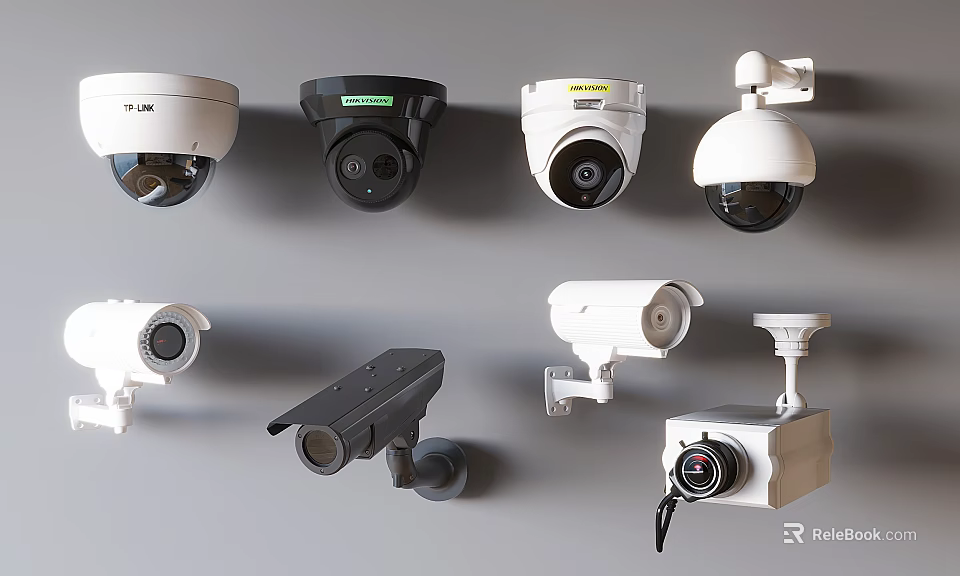 Different Types Of Surveillance Cameras Displayed 3d model 