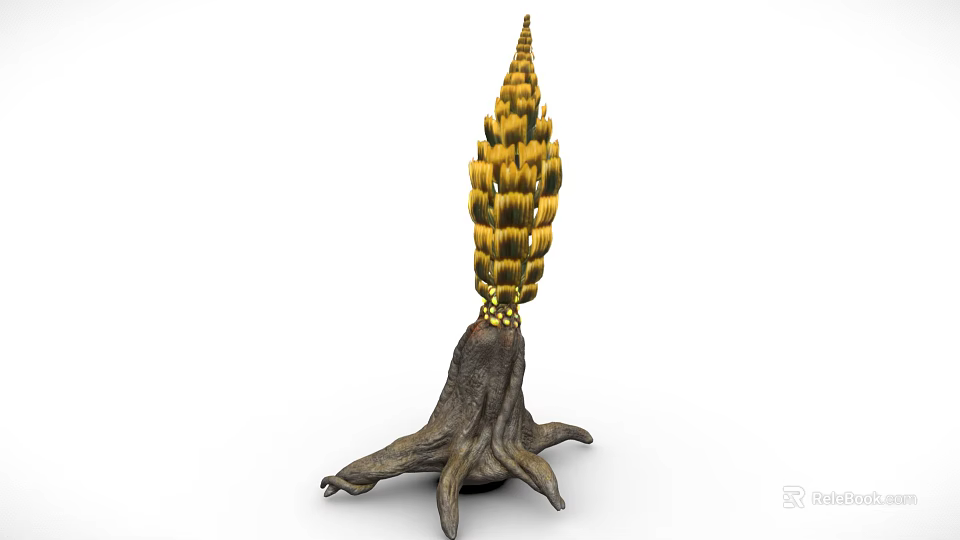 Cartoon Fantasy Plant With Tentacle Like Roots And Yellow Scaled Top Structure 3d model 