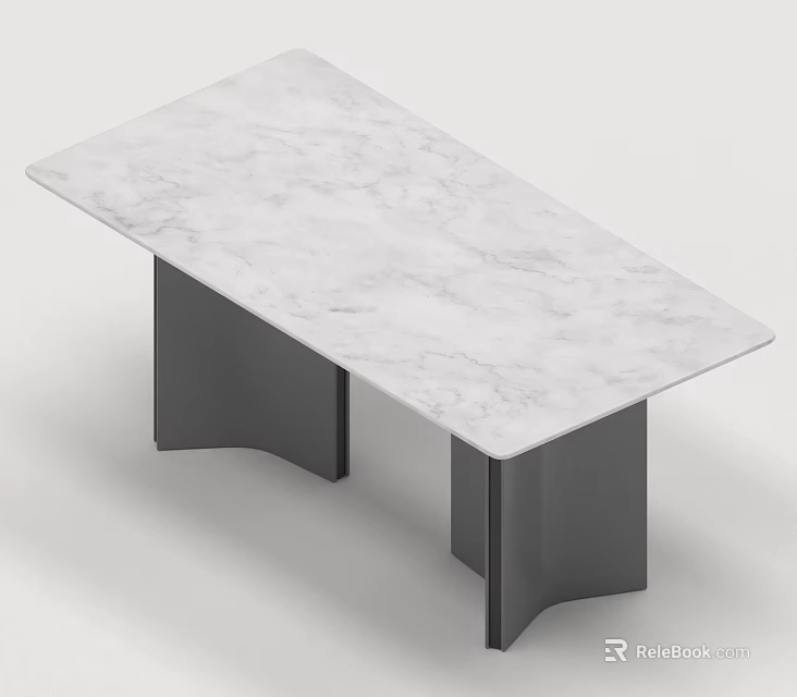 Modern Dining Table Set With White Marble Tabletop And Black Metal Legs 3d model