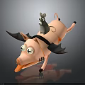 Gray Mouse Riding Pink Winged Pig With Large Eyes Open Mouth And Tongue Out