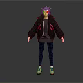Futuristic Game Movie Character With Lighted Hat Black Jacket Red Glasses And Colorful Sneakers