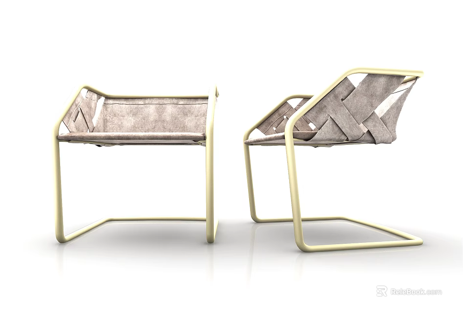 Modern Single Chair With Golden Metal Frame And Woven Texture Design 3d model 