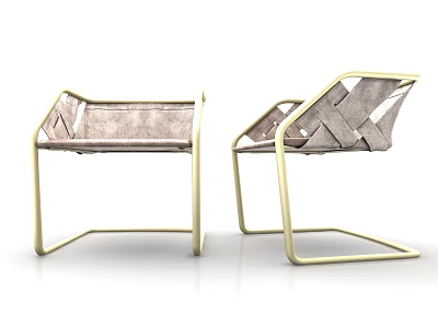 Modern Single Chair With Golden Metal Frame And Woven Texture Design 3d model