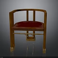 Wooden Chair With Curved Armrests Red Upholstered Seat And Rivet Details Square Legs Design
