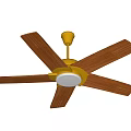 Ceiling Fan With Wooden Blades Golden Base And Built In Light Fixture