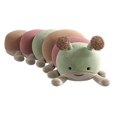 Cute Plush Caterpillar Toy with Green Head Fluffy Antennae and Multicolored Soft Body Segments 3d model