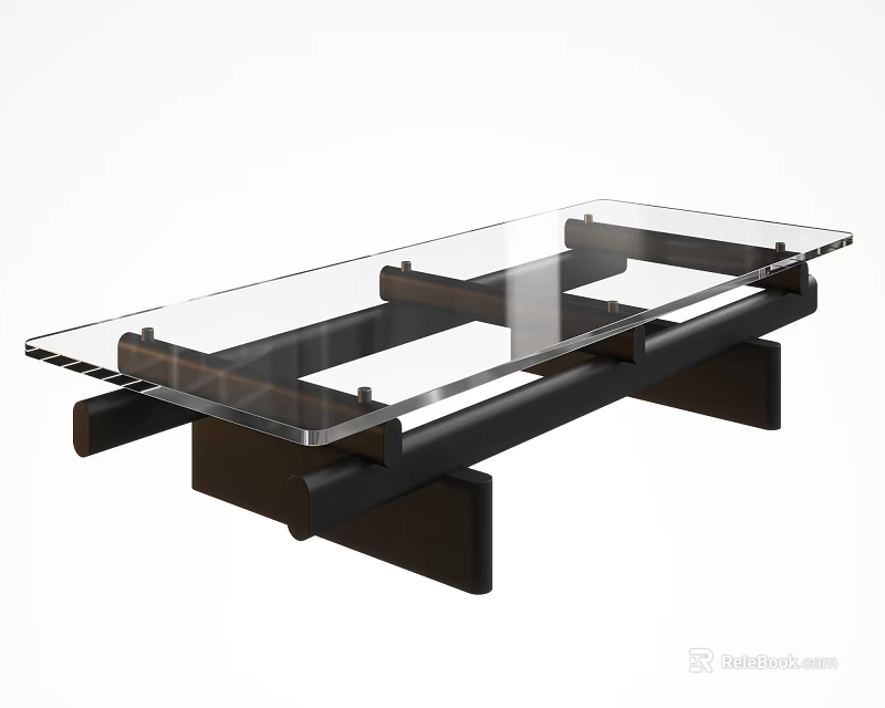 Modern Coffee Table With Glass Top And Black Frame Design 3d model