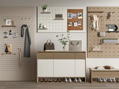 Functional Wall Decor With Pegboard Panels Corkboard And Hanging Storage Solutions 3d model