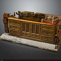Wooden Dresser With Carved Patterns Decorative Items And Red Cloth On White Base