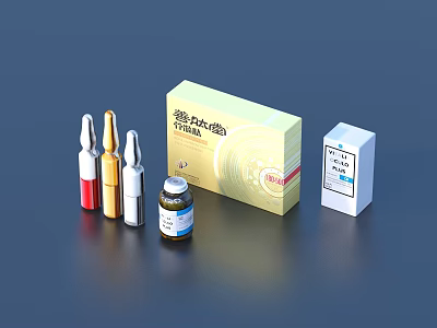 Elegant Decorative Ornament Set With Red Gold Silver Ampoules Small Bottle Yellow White Boxes 3d model