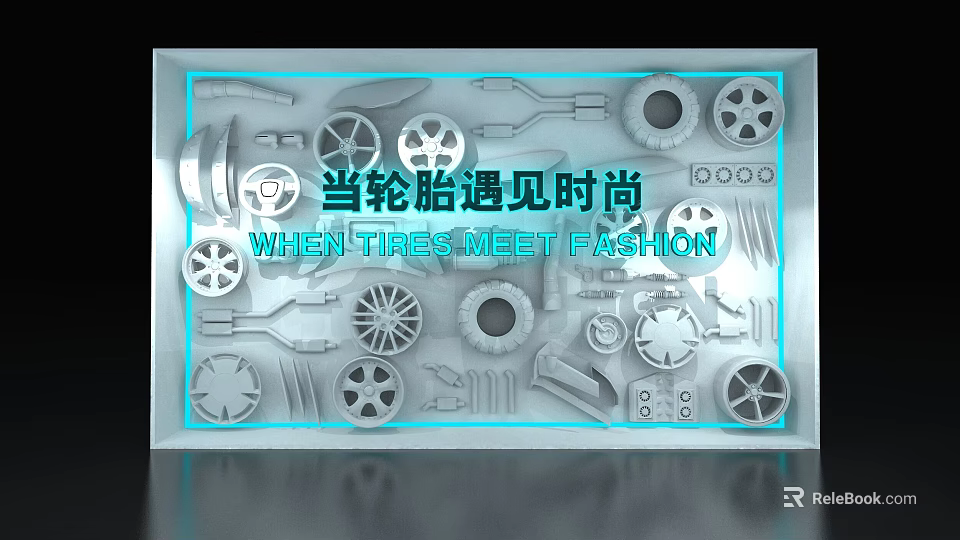 Modern Fashion Inspired Tire Themed Background Wall With Creative Decorative Elements 3d model 
