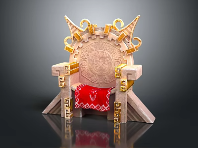 Ornate Ancient Style Chair With Golden Decorations Carved Patterns And Red Cushioned Seat 3d model