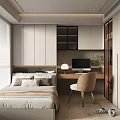 Modern Tatami Bedroom Interior With Platform Bed Desk Chair And Cabinets