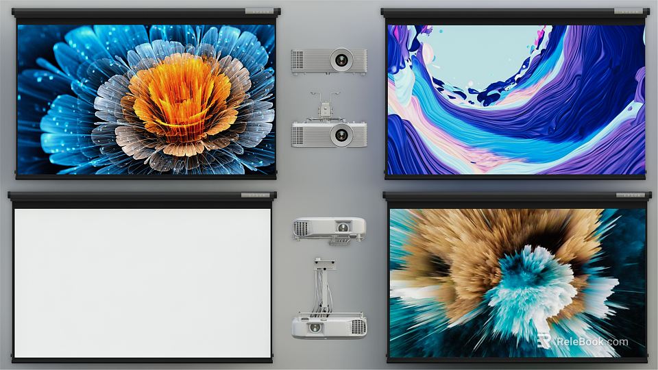 Projection Monitoring System With Multiple Projectors And Projection Screens Displaying Vivid 3d model 