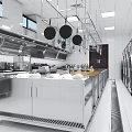 Commercial Restaurant Kitchen With Stainless Steel Equipment Workstations And Hood System