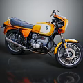 BMW Vintage Motorcycle With Yellow Orange Body And Black Leather Seat