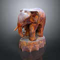 Artistic Rustic Wooden Elephant Statue With Carved Texture And Decorative Base