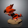 3D Character Model Of Red Dragon Creature With Horns Sharp Claws And Stone Base