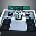 High Tech Computer Control Console With Multiple Screens And Central Unit Design