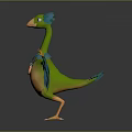 Colorful Bird with Green Blue Feathers Orange Body Round Badge Standing Spread Wings on Gray