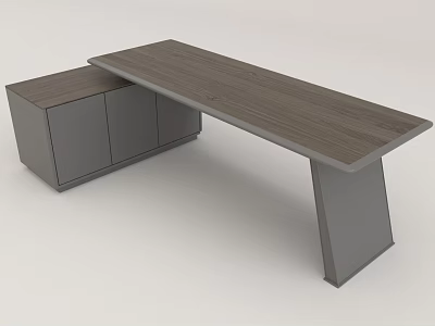 Modern Office Desk With Wooden Top And Gray Storage Cabinet 3d model