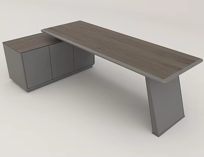 Modern Office Desk With Wooden Top And Gray Storage Cabinet 3d model