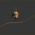 Origami Bird Doll Standing On Branch With Orange Body And Yellow Beak