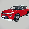 Red Modern SUV With Sleek Body Design And Front Grille Headlights