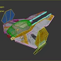 Futuristic Sci Fi Spaceship With Silver Yellow Exterior And Angular Wings Cockpit 3d model