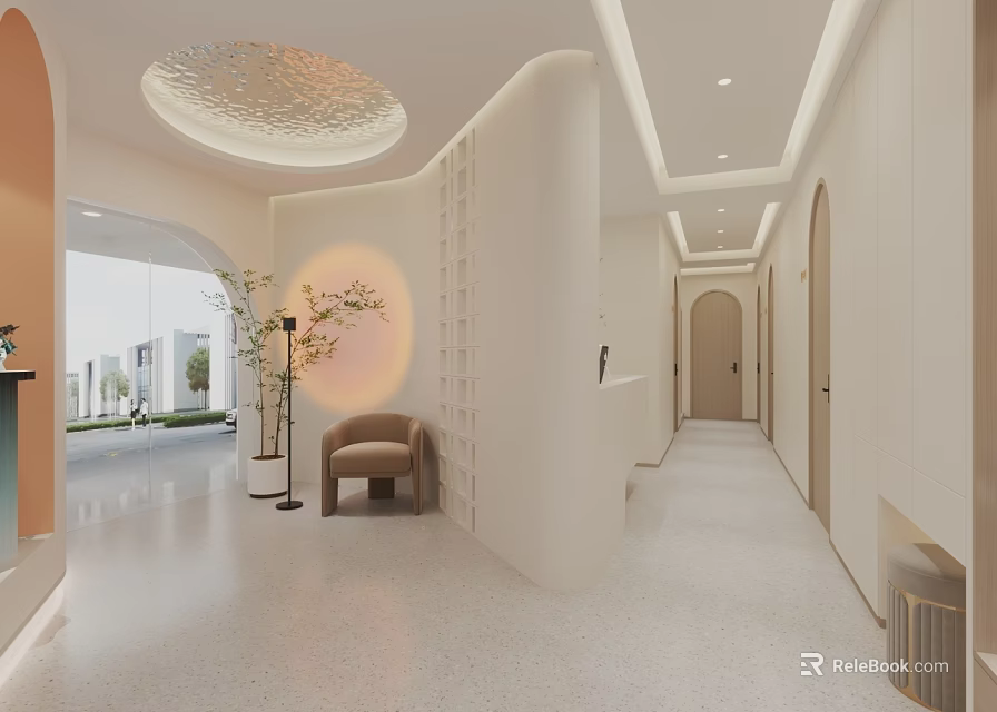 Modern Beauty Salon Interior With Soft Lighting Curved Walls And Reception Area 3d model 