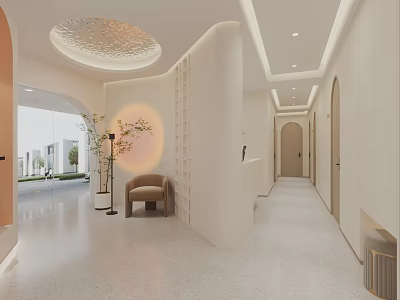 Modern Beauty Salon Interior With Soft Lighting Curved Walls And Reception Area 3d model