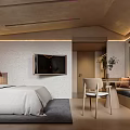 Modern Hotel Guest Room Interior With Cozy Bed Wall Mounted TV Armchair And Decorative Painting