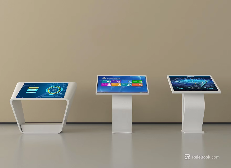 Public Facilities Interactive Digital Terminals With Touch Screens On White Stands 3d model 