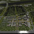 Aerial View Master Plan of Urban Area with River Road Network and Building Layout