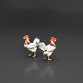 Two Roosters With Red Combs White Brown Feathers And Yellow Legs On Grey Background