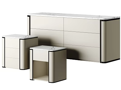 Modern Beige Bedside Tables With Marble Top Sleek Design And Drawer Storage 3d model
