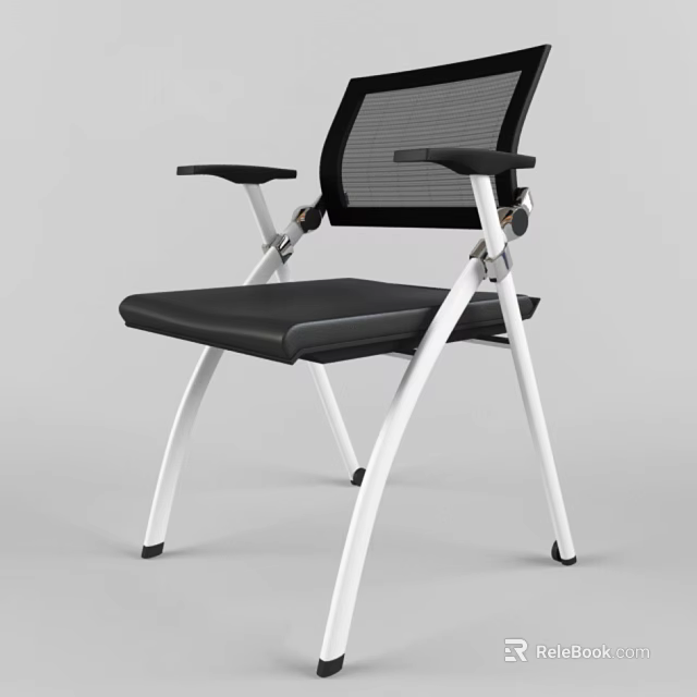 Ergonomic Office Chair With Mesh Back Black Seat Armrests And White Metal Legs 3d model 